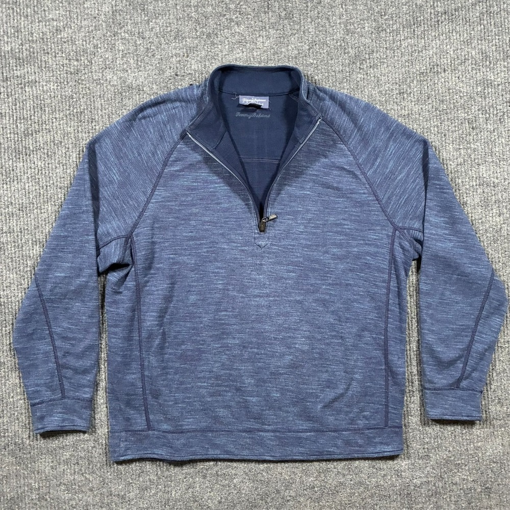 Tommy Bahama Reversible 1/4 Zip Pullover Mens‎ XL Blue Cotton Tencel Lightweight